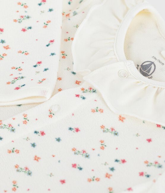 Pyjama bébé en velours à col fleuri blanc MARSHMALLOW/blanc MULTICO