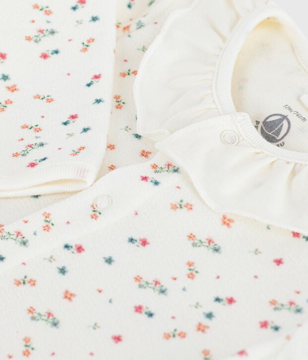 Fluwelen babypyjama met print wit/multicouleur