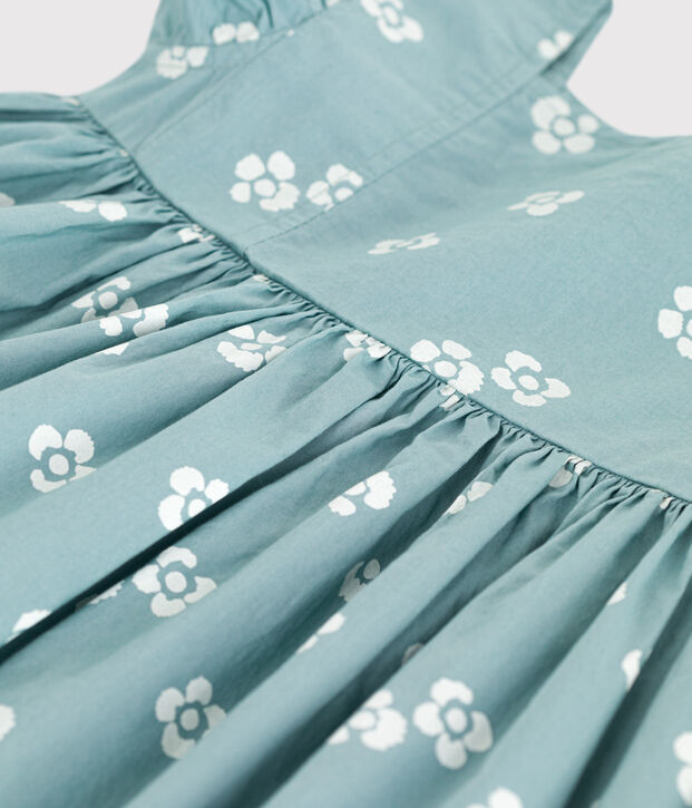 Katoenen lange kinderjurk zonder mouwen met bloemenprint groen/wit