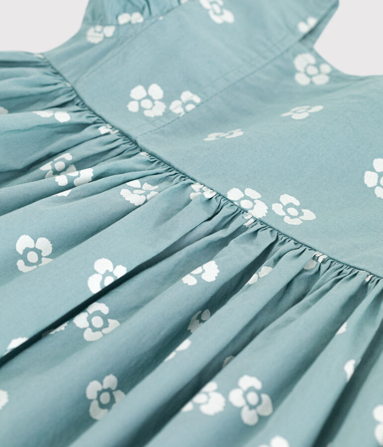 Katoenen lange kinderjurk zonder mouwen met bloemenprint groen/wit