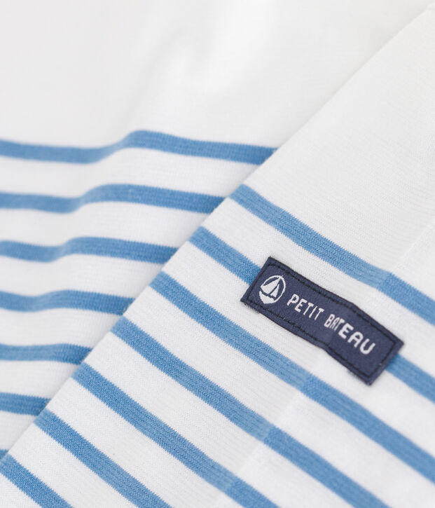 Tee-shirt marini&egrave;re enfant en coton manches longues blanc/bleu