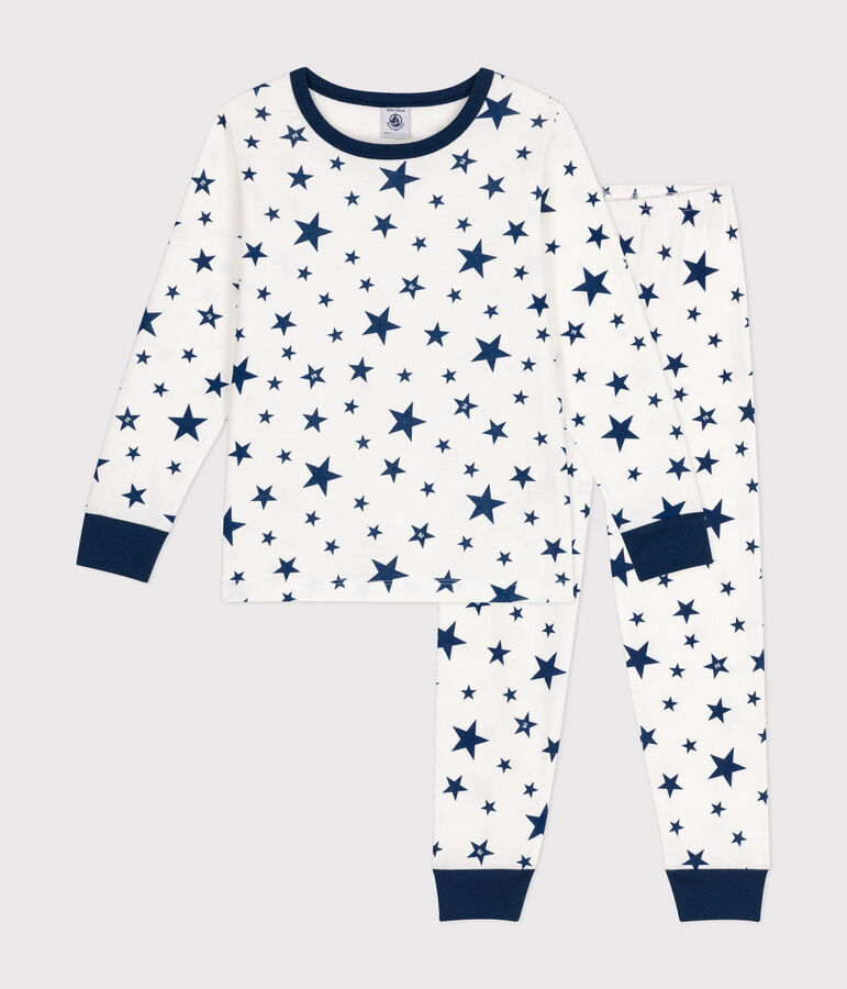 Pyjama en coton imprim&eacute; &eacute;toiles enfant blanc/bleu