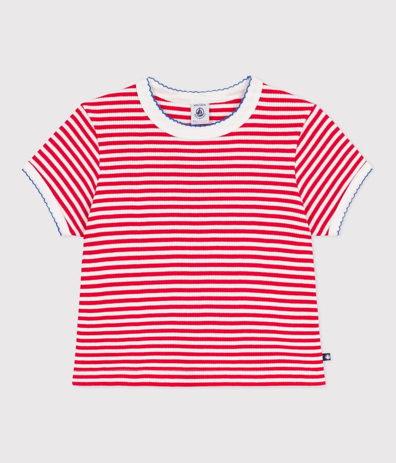 Katoenen kinder-T-shirt met korte mouw en streepjes rood/wit