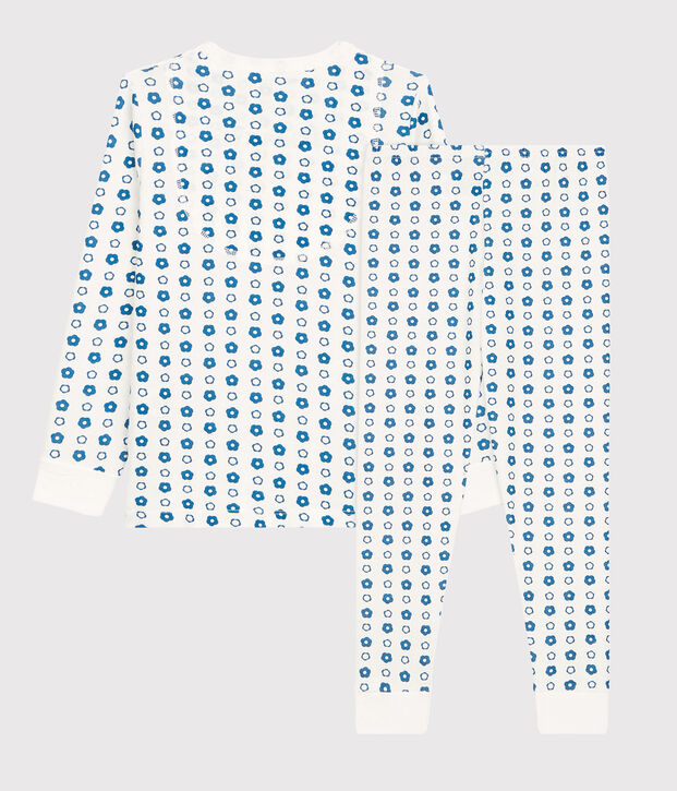 Jongens/meisjes pyjama met grafische bloemenprint van biologisch katoen wit/blauw
