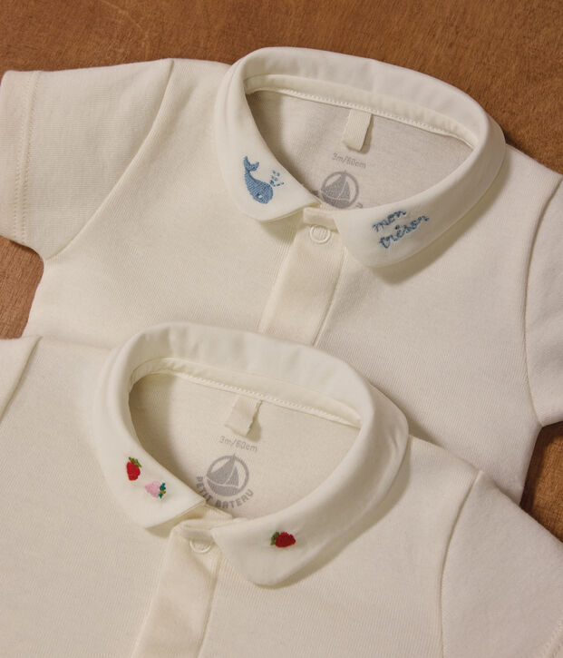 Body b&eacute;b&eacute; manches courtes en coton, d&eacute;tails brod&eacute;s bleu/bleu