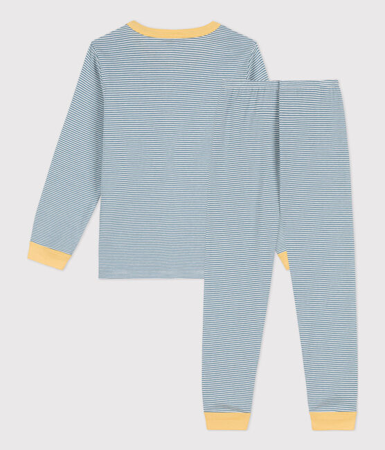 Katoenen pyjama met milleraiesprint voor kleine meisjes en jongens blauw ROVER/wit MARSHMALLOW