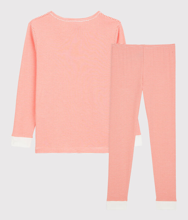 Pyjama snugfit ray&eacute; milleraies petite fille en coton orange/blanc
