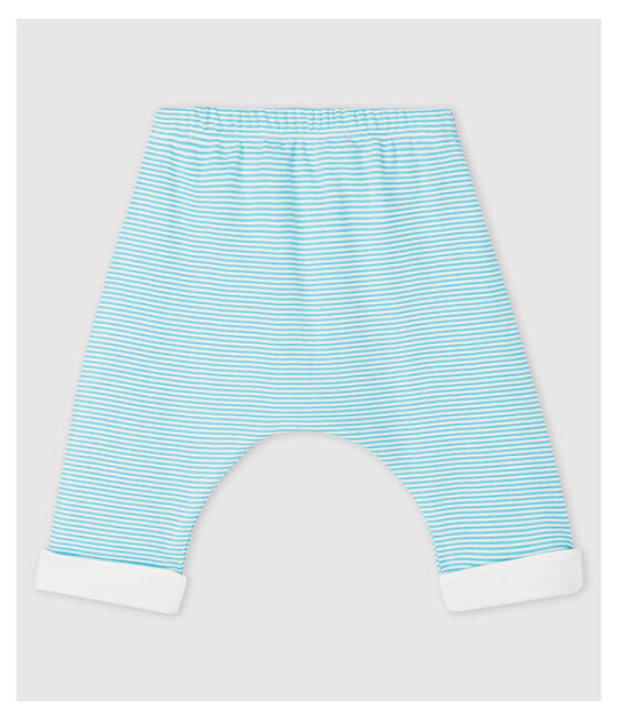 Pantalon doublé à rayures bleues bébé en coton biologique bleu TIKI/blanc MARSHMALLOW