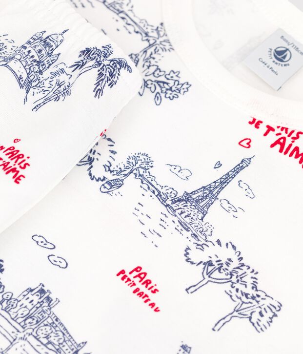 Korte pyjama in katoen voor jongens/meisjes wit/multicouleur