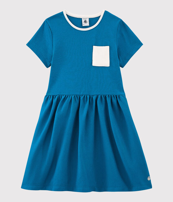 Robe manches courtes en coton enfant fille bleu MYKONOS