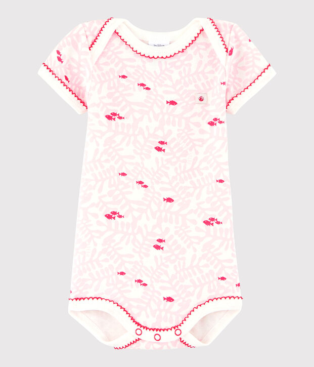 Rompertje met korte mouwen babymeisje wit/multicouleur
