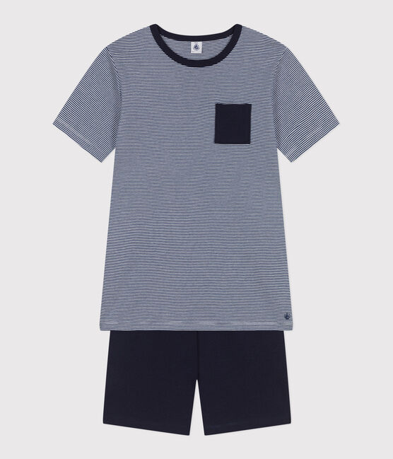 Pyjama short enfant en coton à rayures bleu MEDIEVAL/blanc MULTICO