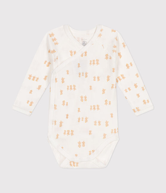 Katoenen overslagbody met lange mouwen voor baby's MARSHMALLOW/ BEIGE