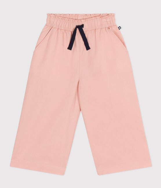 Katoenen canvas meisjesbroek met wijde pijpen roze SALINE