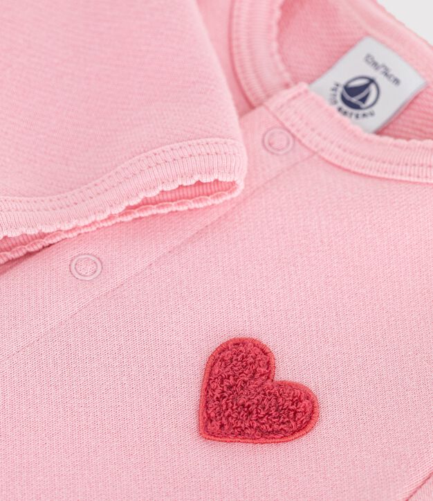 Cardigan b&eacute;b&eacute; en coton uni et badge c&oelig;ur rose