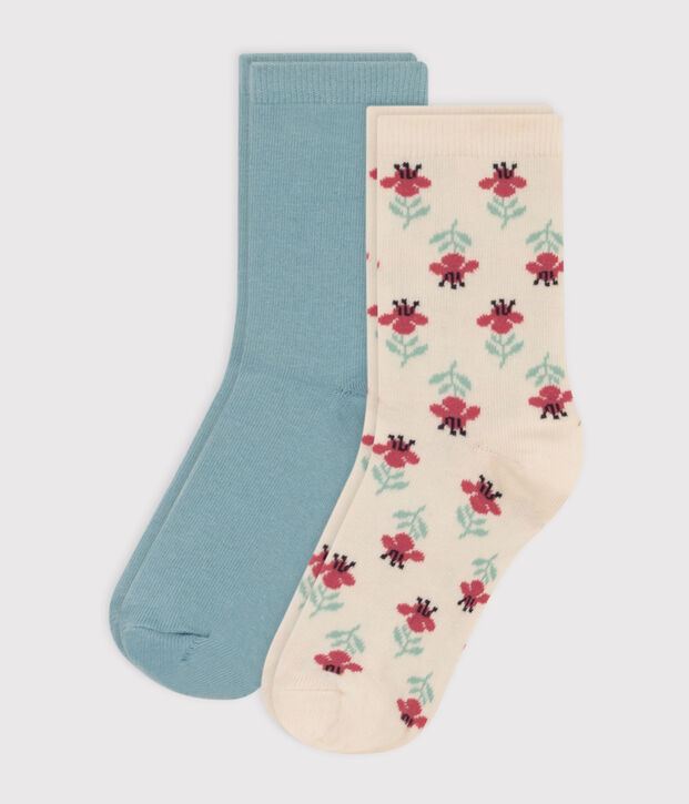 Set van 2 paar kindersokken met bloemenprint in katoenjersey. multicouleur