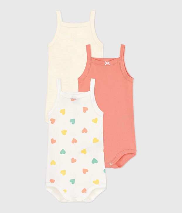 Lot de 3 bodies bretelles en coton c&oelig;urs b&eacute;b&eacute; multicouleur