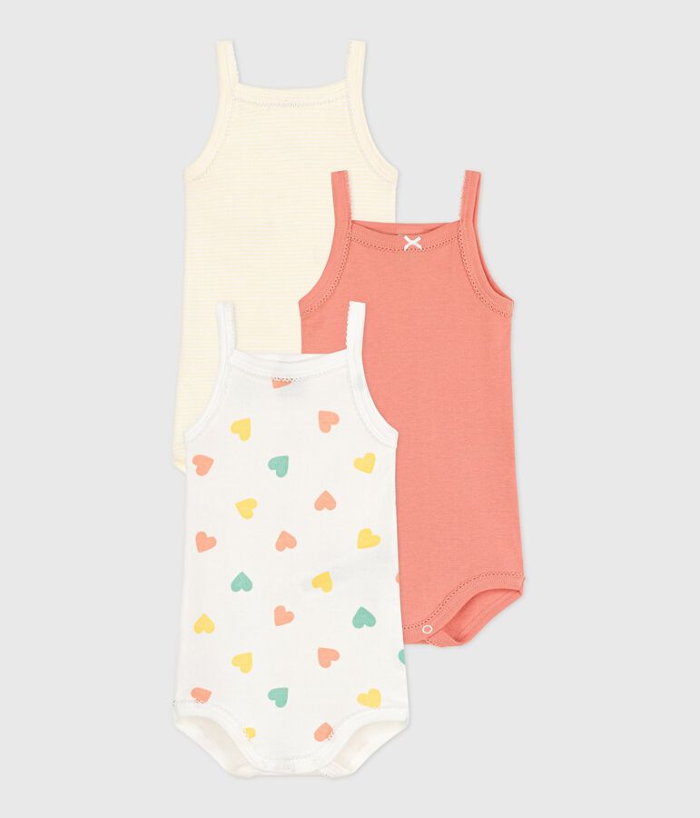 Lot de 3 bodies bretelles en coton c&oelig;urs b&eacute;b&eacute; multicouleur
