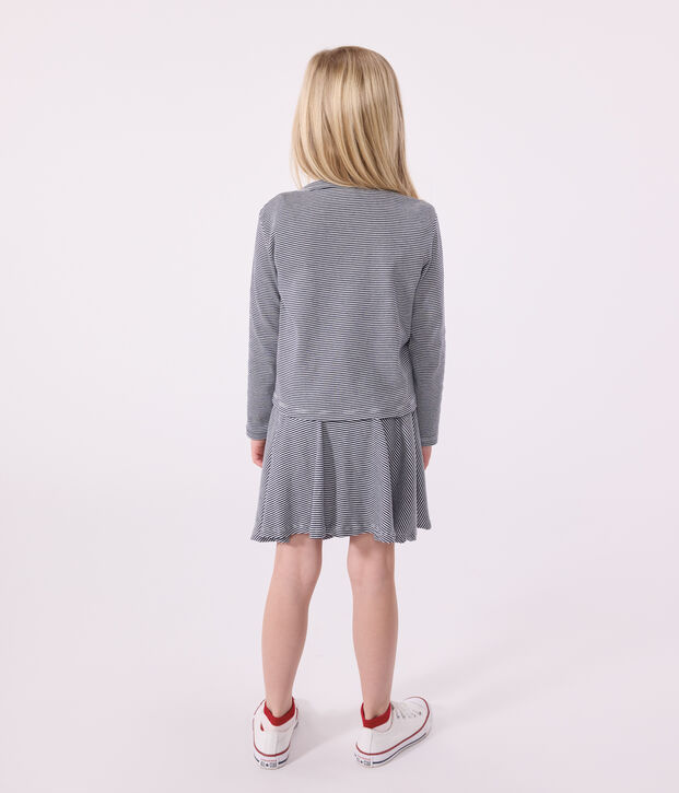Katoenen kindercardigan met strepen blauw/wit