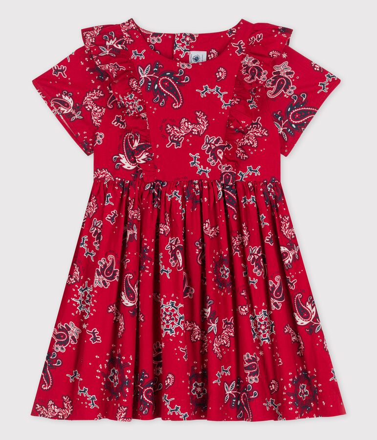 Robe manches courtes en popeline enfant fille rouge TERKUIT/blanc MULTICO