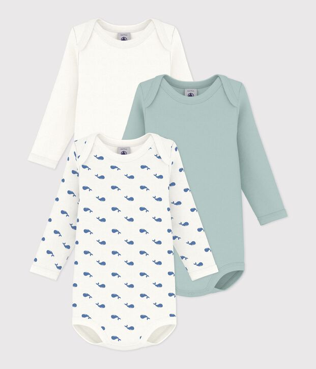 Lot de bodies manches longues en coton imprim&eacute; baleine b&eacute;b&eacute; multicouleur