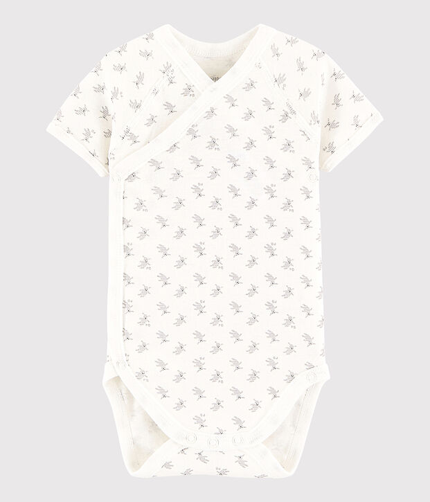 Rompertje gekruist met korte mouwen babymeisje - babyjongen wit/multicouleur