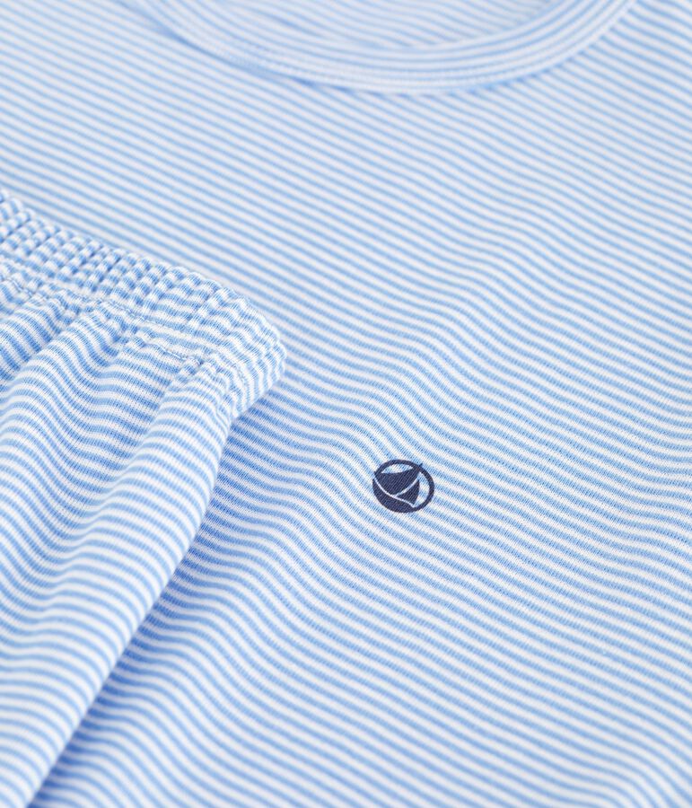 Pyjama short enfant en coton &agrave; rayures bleu/blanc