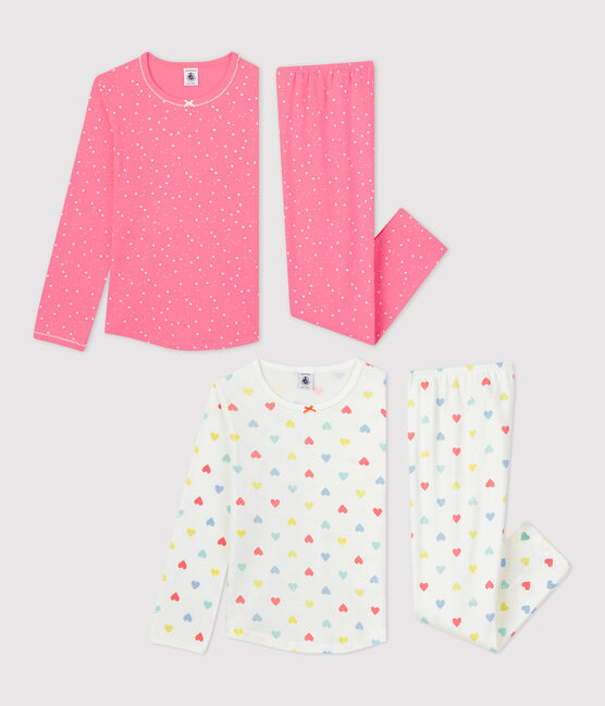Lot de 2 pyjamas imprimés cœurs et étoiles petite fille en coton variante 1