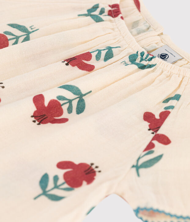 Blouse fleurie en gaze de coton enfant fille &eacute;cru/multicouleur