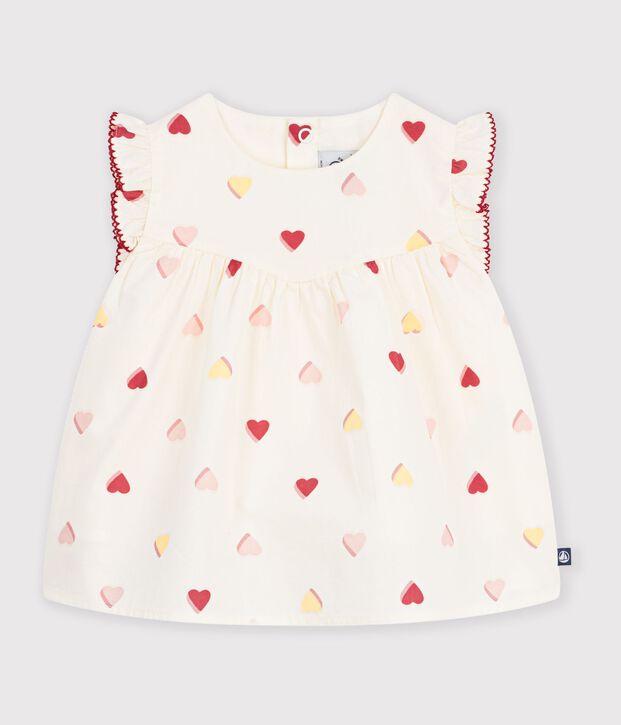 Blouse b&eacute;b&eacute; en popeline de coton sans manches imprim&eacute;e c&oelig;urs &eacute;cru/multicouleur