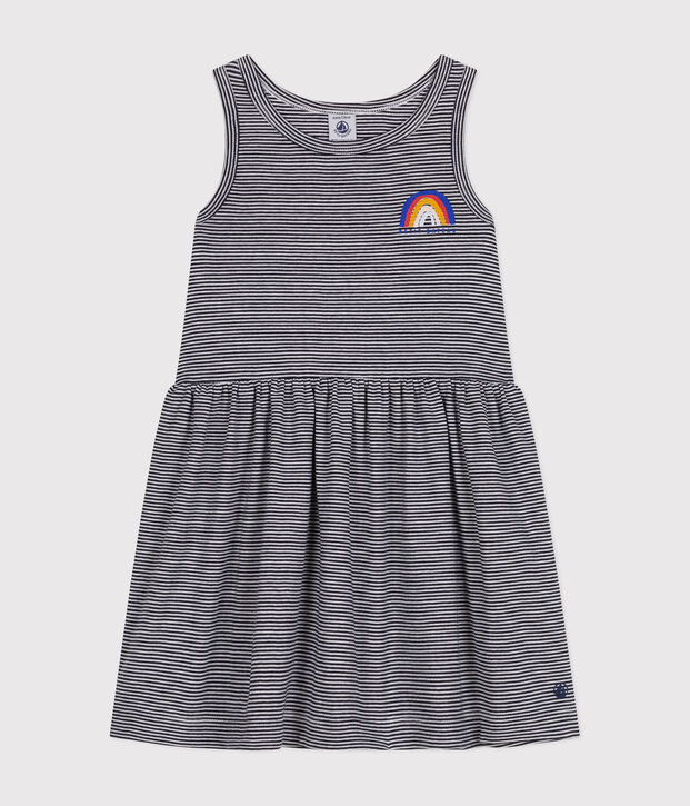 Robe sans manche en coton enfant fille bleu/blanc