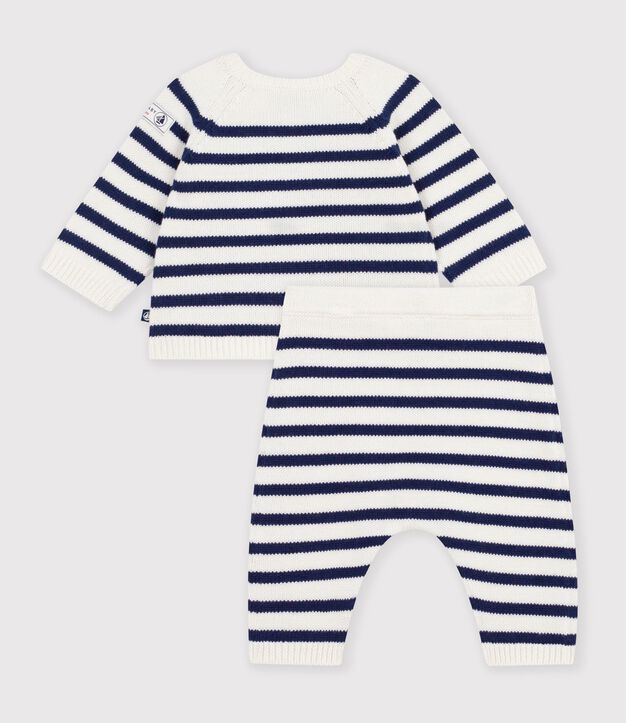 Ensemble b&eacute;b&eacute; en tricot &agrave; rayures bleu/bleu