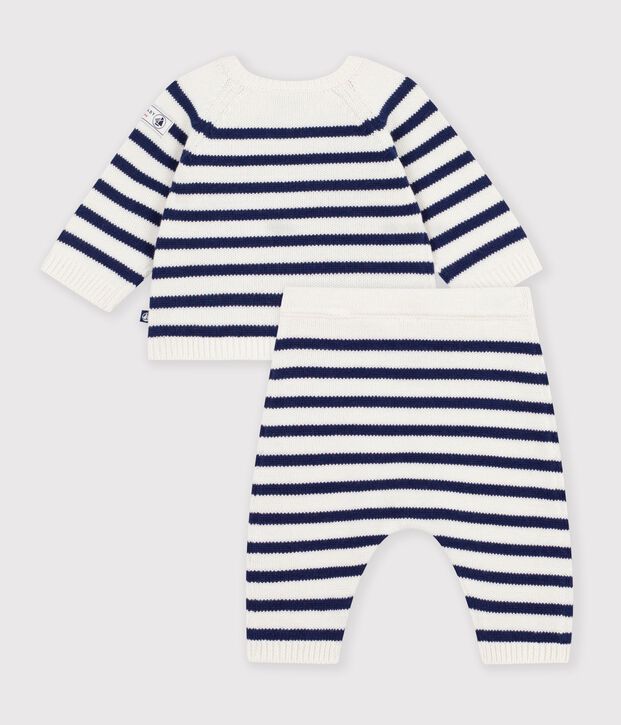 Ensemble b&eacute;b&eacute; en tricot &agrave; rayures bleu/bleu