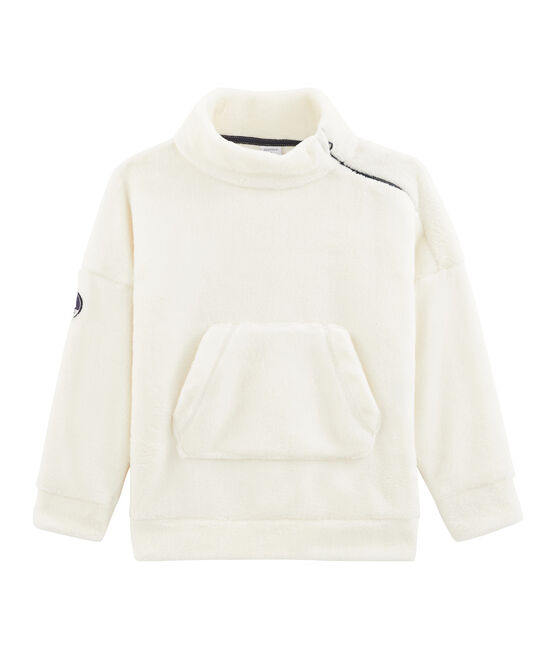 Wollig fleece sweatshirt jongens wit MARSHMALLOW