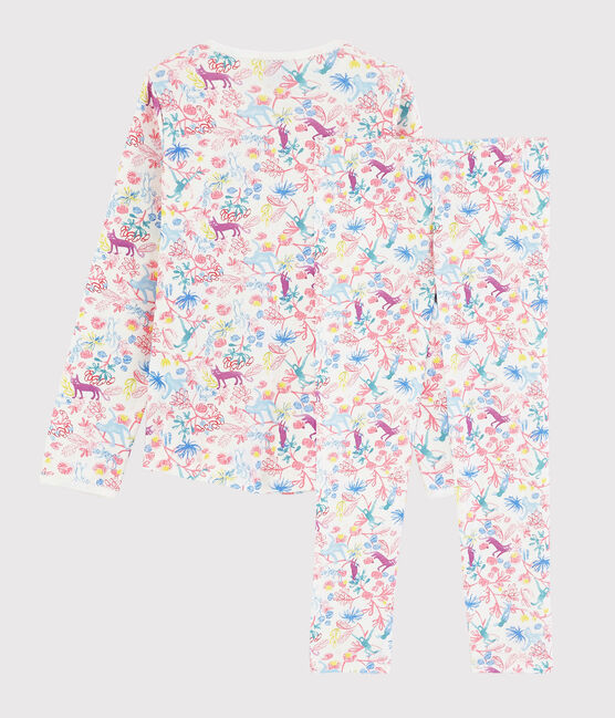 Pyjama imprimé jungle petite fille en coton blanc MARSHMALLOW/blanc MULTICO