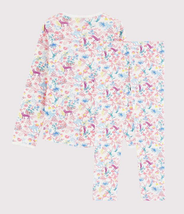 Katoenen pyjama met jungleprint voor kleine meisjes wit/multicouleur