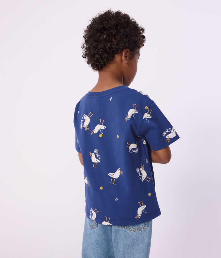 Katoenen T-shirt met korte mouwen en meeuwtjesprint voor kinderen blauw/multicouleur