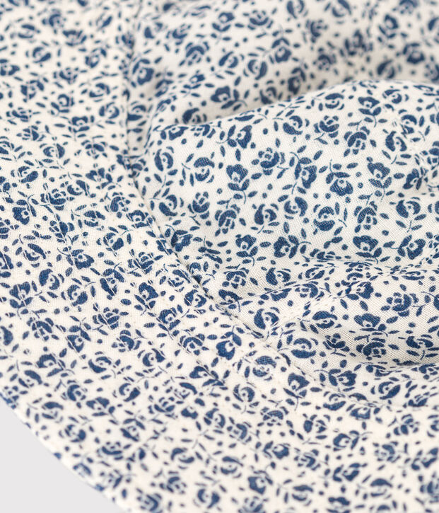 Zonnehoedje van licht katoen met blauwe bloemen voor kinderen ecru/blauw