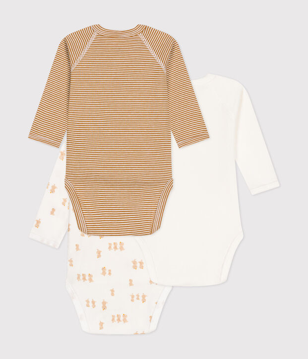 Lot de 3 bodies crois&eacute;s manches longues en coton b&eacute;b&eacute; multicouleur