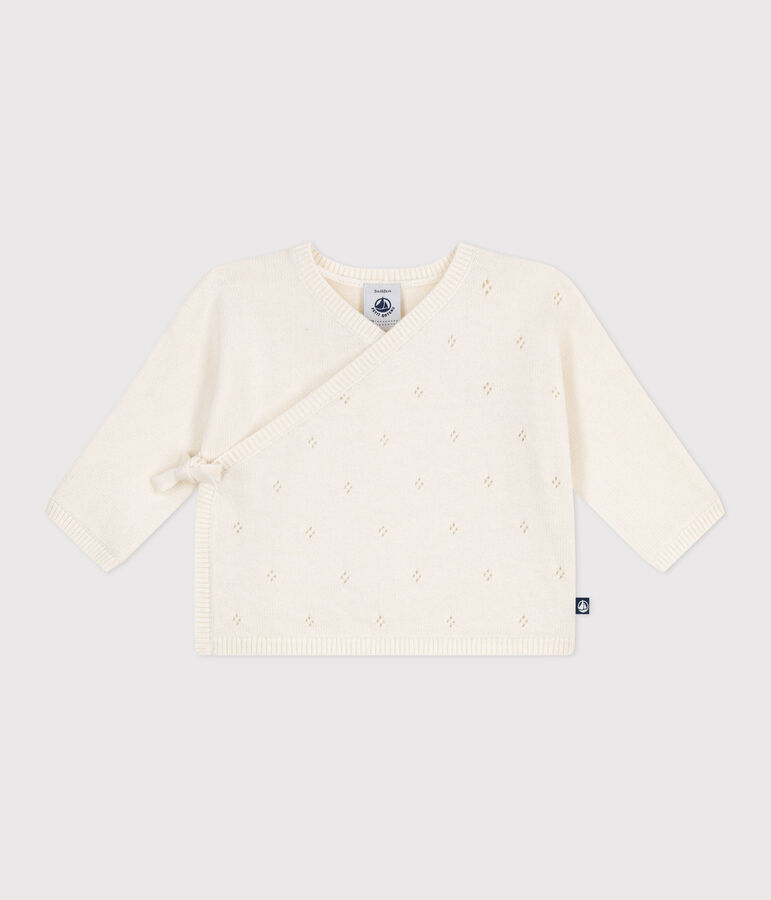 Brassi&egrave;re b&eacute;b&eacute; cache-c&oelig;ur ajour&eacute;e en tricot laine et coton blanc MARSHMALLOW