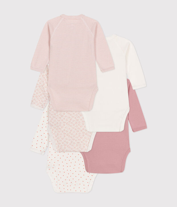 Lot de 5 bodies crois&eacute;s manches longues en coton b&eacute;b&eacute; multicouleur