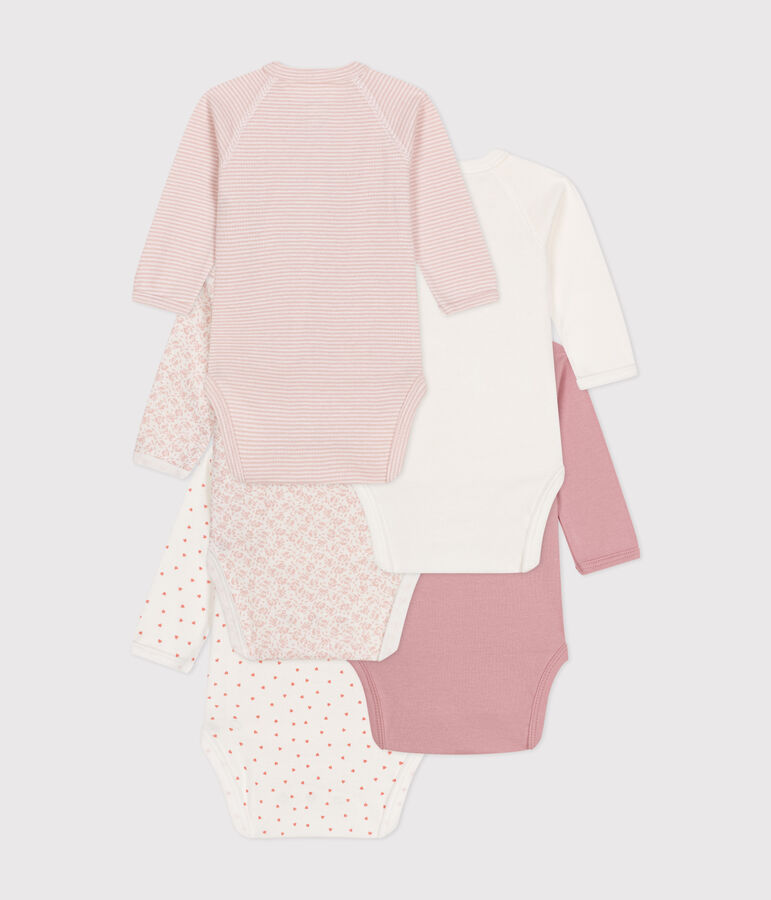 Lot de 5 bodies crois&eacute;s manches longues en coton b&eacute;b&eacute; multicouleur