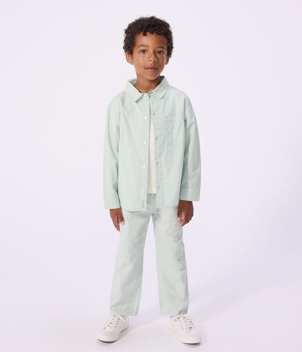 Chemise enfant en coton &agrave; manches longues unie vert clair