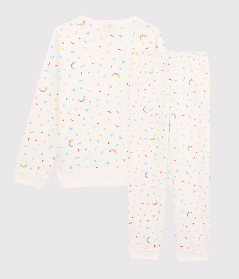 Meisjespyjama van molton met confetti print wit/multicouleur
