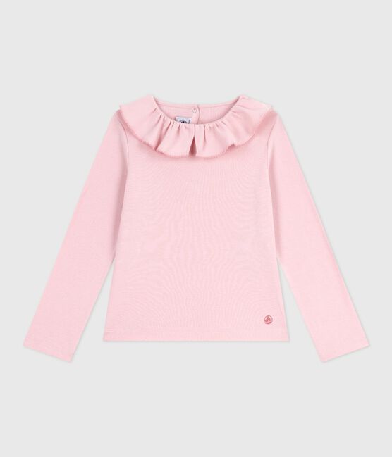 Effen katoenen T-shirt met lange mouwen voor kinderen roze JOLI