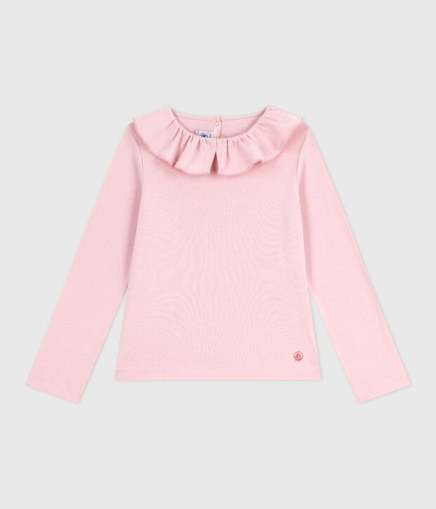 Tee-shirt enfant manches longues en coton uni rose clair