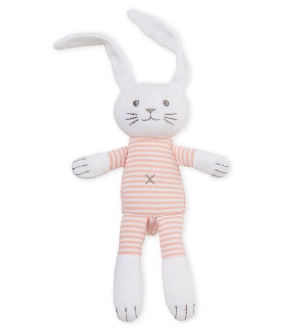 Uniseks konijnknuffel met rammelaar voor baby's roze ROSAKO/wit MARSHMALLOW
