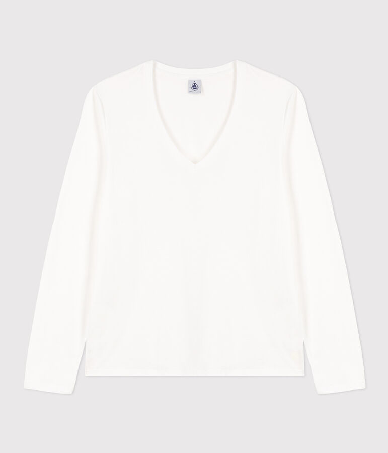 Le Droit, T-shirt met lange mouw en V-hals van dunne jersey voor dames wit