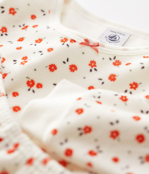 Pyjama imprim&eacute; fleuri petit fille en velours blanc/multicouleur