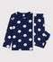 Pyjama met stipjes voor kleine jongens/meisjes in biokatoen blauw MEDIEVAL/wit MARSHMALLOW